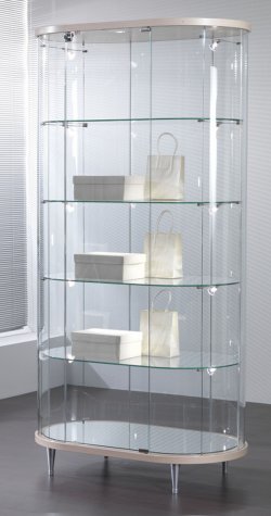 ovalförmige Schrankvitrine 97x56x190 cm abschließbare Drehflügeltür höhenverstellbare Klarglas-Fachböden
