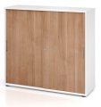 abschließbarer Schiebetürschrank weiß / Nussbaum