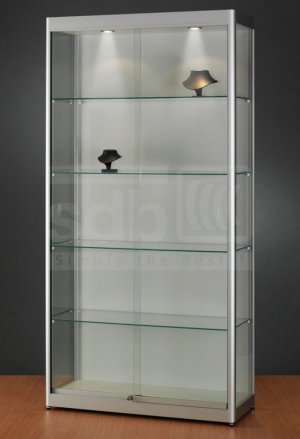 Schrankvitrine mit Holzwand