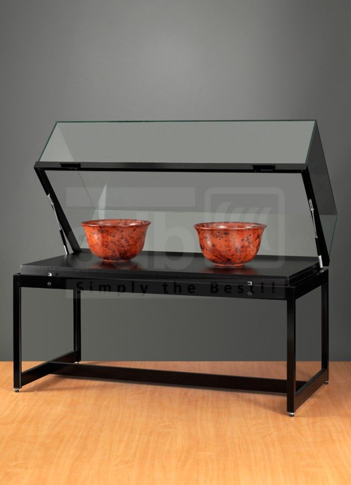 schwarze Tischvitrine mit Gasdruckfedern 