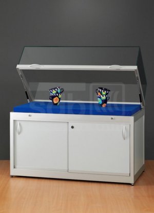 Tischvitrine mit Gasdruckfedern und Unterschrank