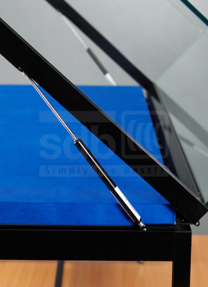schwarze Tischvitrine mit Gasdruckfedern 