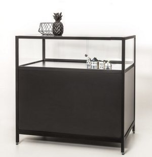 schwarze Thekenvitrine mit Unterschrank