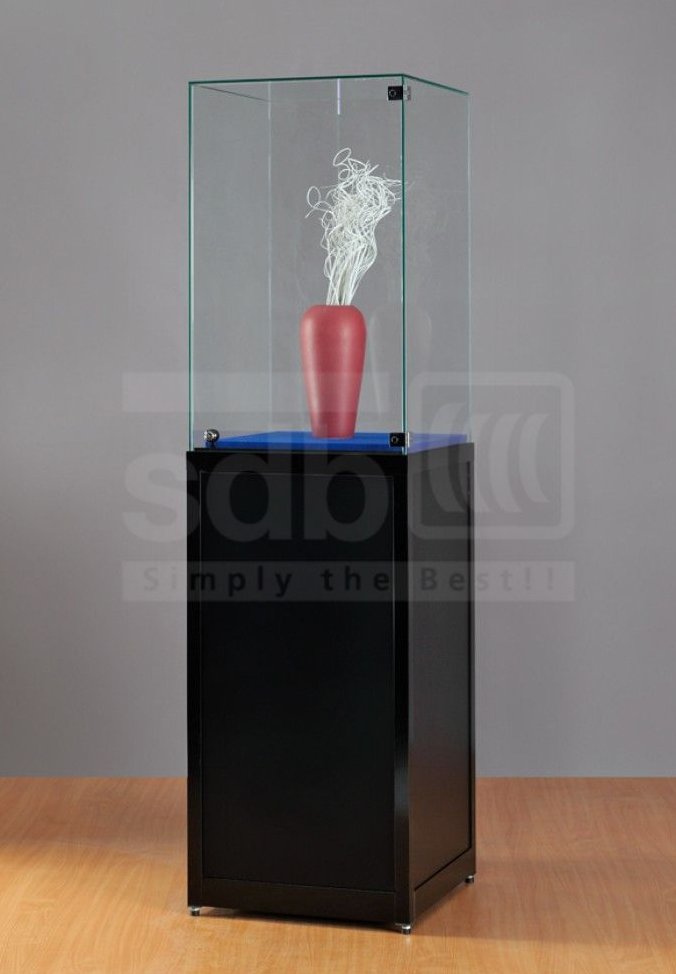Exponatvitrine mit LED-Beleuchtung auf Sockel abschließbare Vitrinenhaube