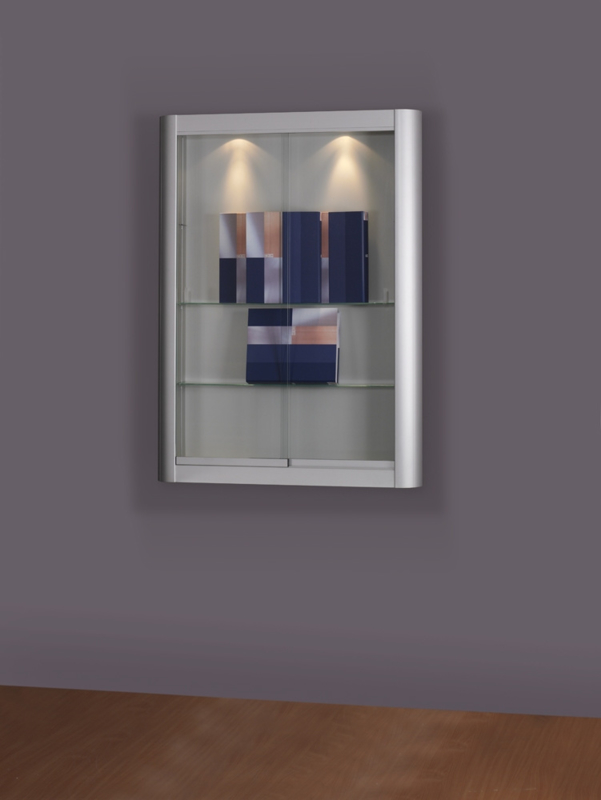 Wandvitrine Breite x Tiefe x Höhe = 95 x 15 x 130 cm Sicherheitsglas-Schiebetüren