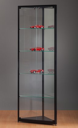 abschließbare Eckvitrine Aluminiumgestell schwarz