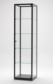 quadratische Standvitrine 50 x 50 x 198 cm Alugestell schwarz