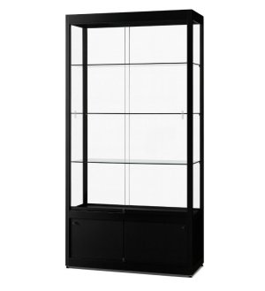 robuste Standvitrine mit Unterschrank schwarz mit LED-Deckenbeleuchtung