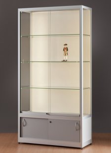 Standvitrine 100 x 40 x 197 cm mit abschließbarem Unterschrank LED-Streifenbeleuchtung