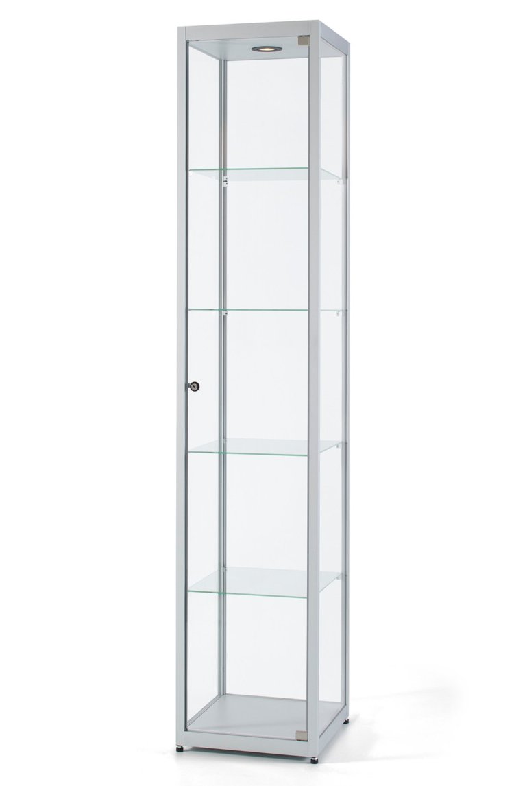 Standvitrine quadratisch, bruchfest Sicherheitsglas mit LED-Deckenbeleuchtung warm- bis kaltweiß Standvitrine quadratisch, bruchfest Sicherheitsglas mit LED-Deckenbeleuchtung warm- bis kaltweiß