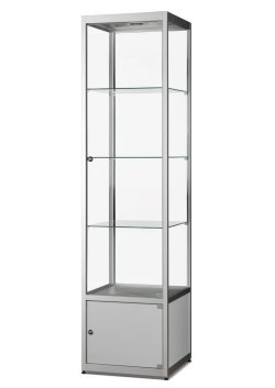 quadratische Standvitrine mit Unterschrank