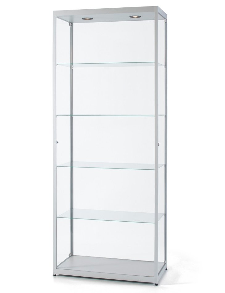 Bruchfeste Standvitrine 80 x 40 x 200 cm abschließbare Drehtüren seitlich links u. rechts LED-Deckenbeleuchtung