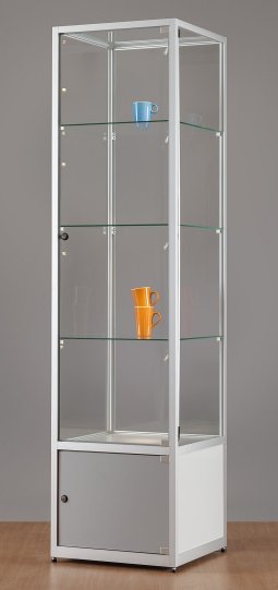 robuste und preiswerte Vitrine mit abschließbarem Unterschrank