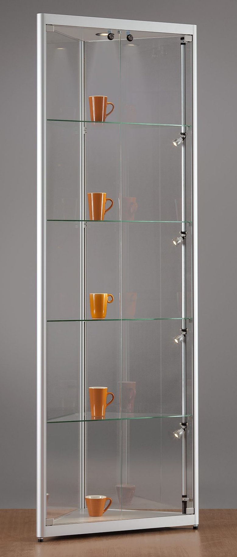 robuste Eckvitrine mit Innenbeleuchtung