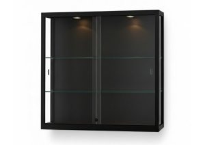 robuste Wandvitrine schwarz abschließbare Schiebetüren