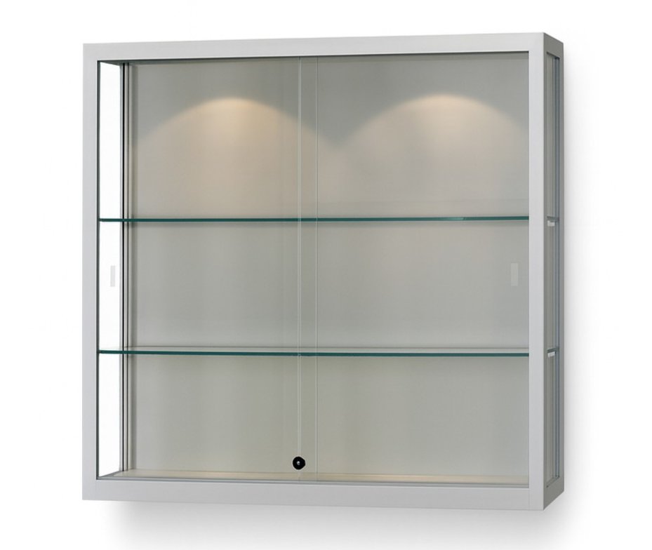 Wandvitrine mit 2 LED-Deckenspots, abschließbaren Schiebetüren