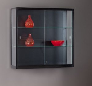 schwarze Wandvitrine abschließbare Sicherheitsglas-Schiebetüren