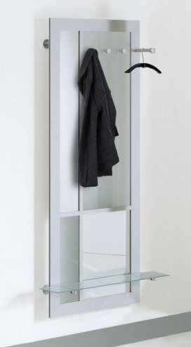 elegante Wandgarderobe Rückwand aus Spiegelglas und satiniertem Glas
