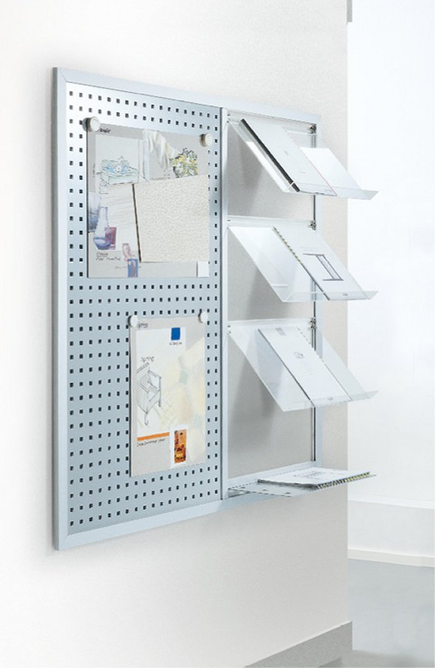 Metallboard für Aushänge mit Prospektfächer zur Wandmontage