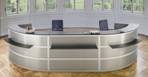 Rezeptionstheke 490 x 140 cm Frontseite Edelstahlfinish
