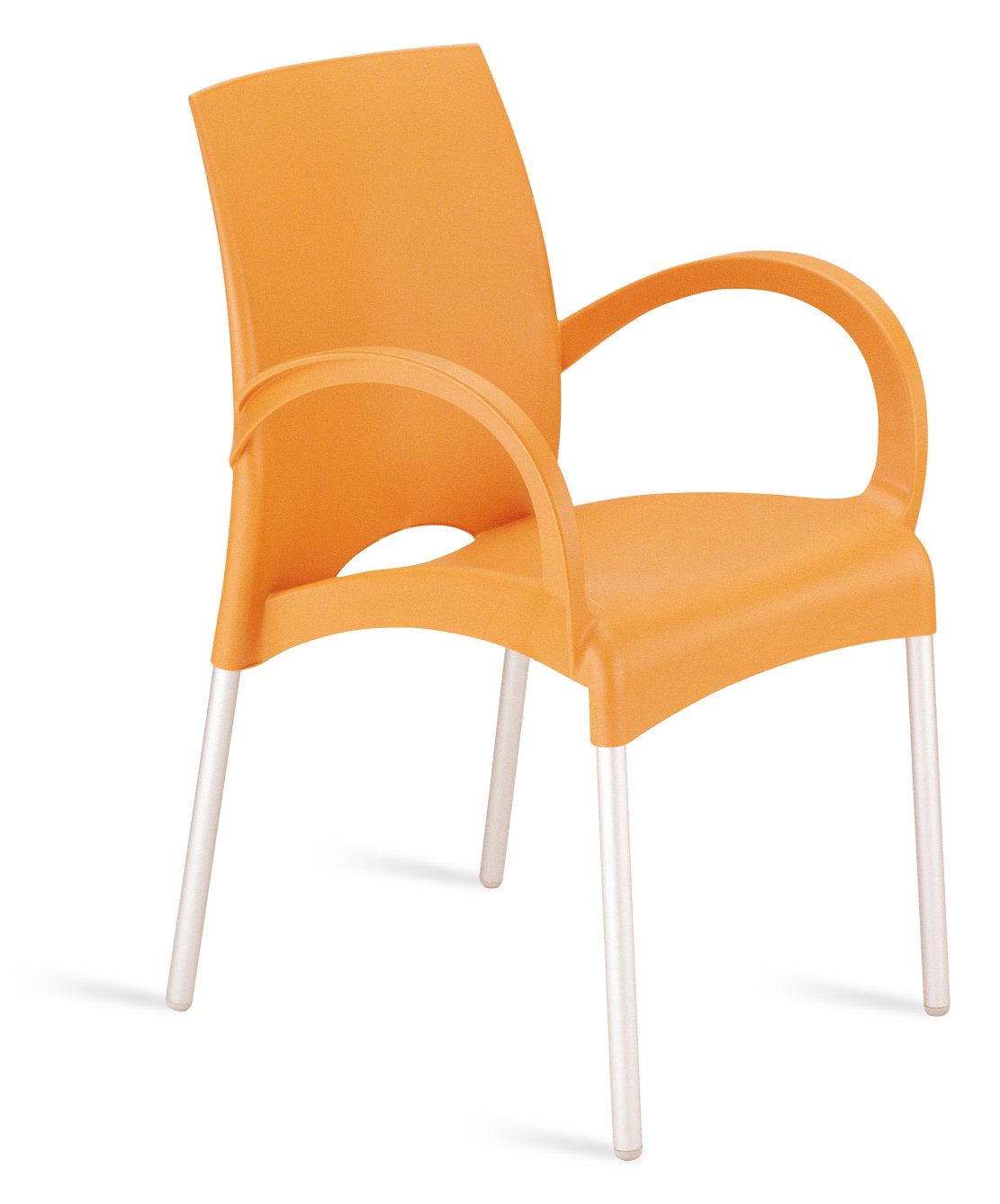 orangener Stuhl mit Armlehnen 