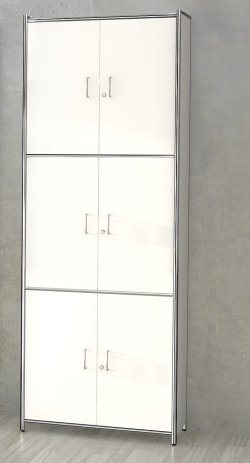 220 cm hoher Büroschrank mit abschließbaren Holztüren