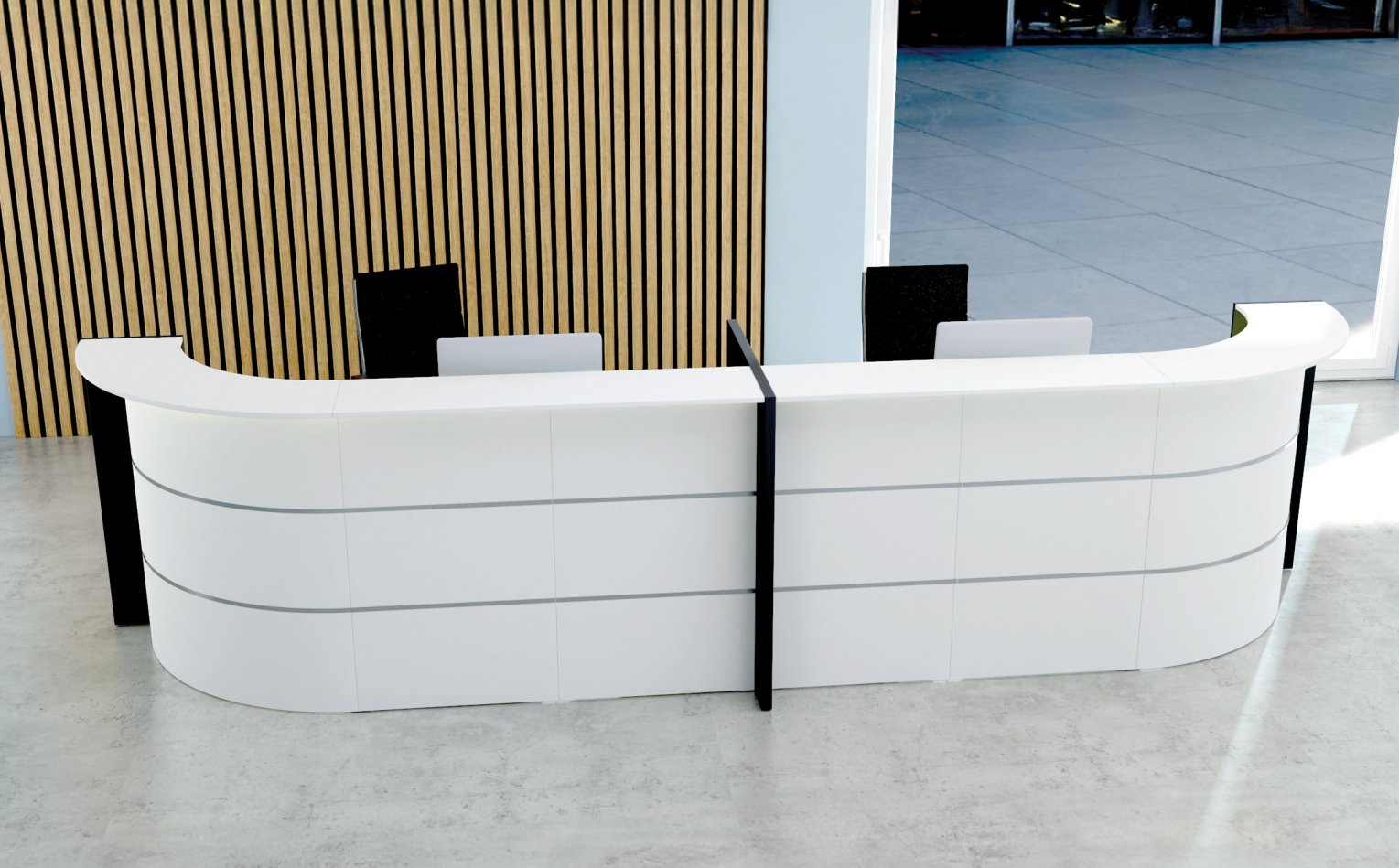 Moderne preiswerte Empfangstheke mit 2 Arbeitsplätzen Steh- und Sitzarbeitstisch