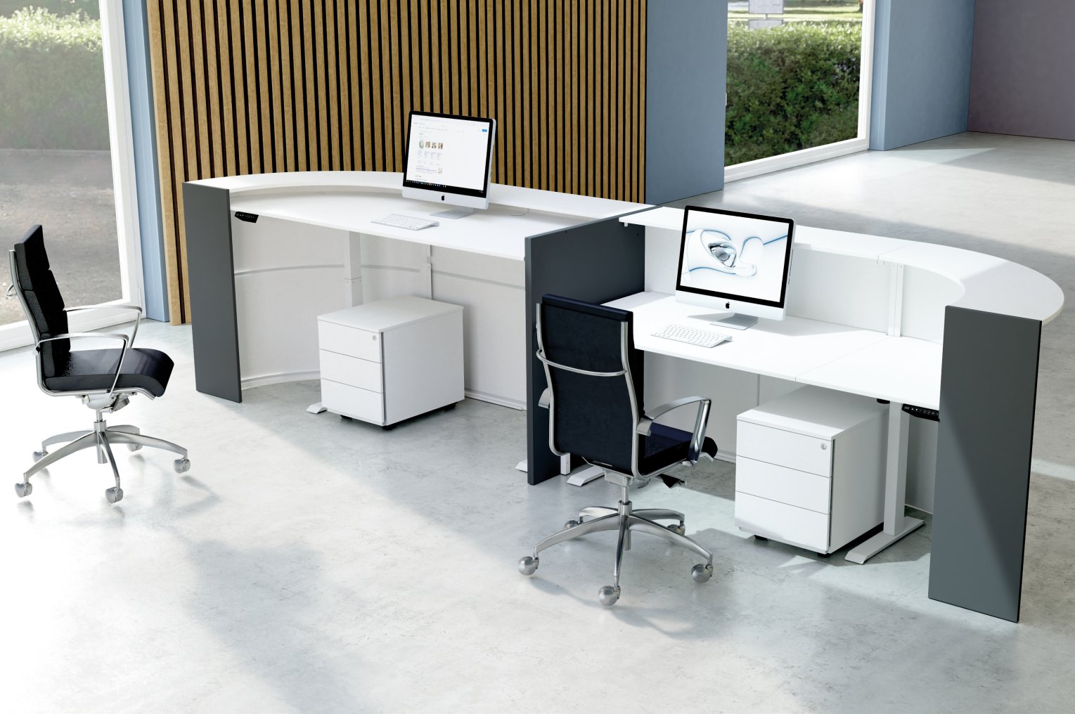 2-Personen-Empfangstheke mit 2 Sitz- u. Steharbeitsplätzen