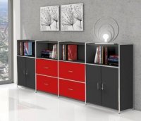 Büroschrank Höhe = 115 cm mit offenen und abschließbaren Schrankfächern moderner Büroschrank (Höhe = 115 cm / 3 Ordnerhöhen) mit offenen und abschließbaren Schrankfächern