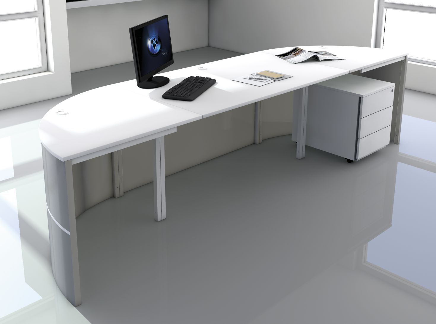 Büro-Empfangsschreibtisch Breite x Tiefe = 297 x 81 cm rundum geschlossen