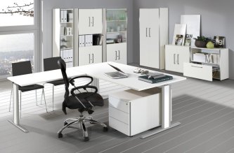 Büromöbel weiße Büroregalschränke und Schreibtische