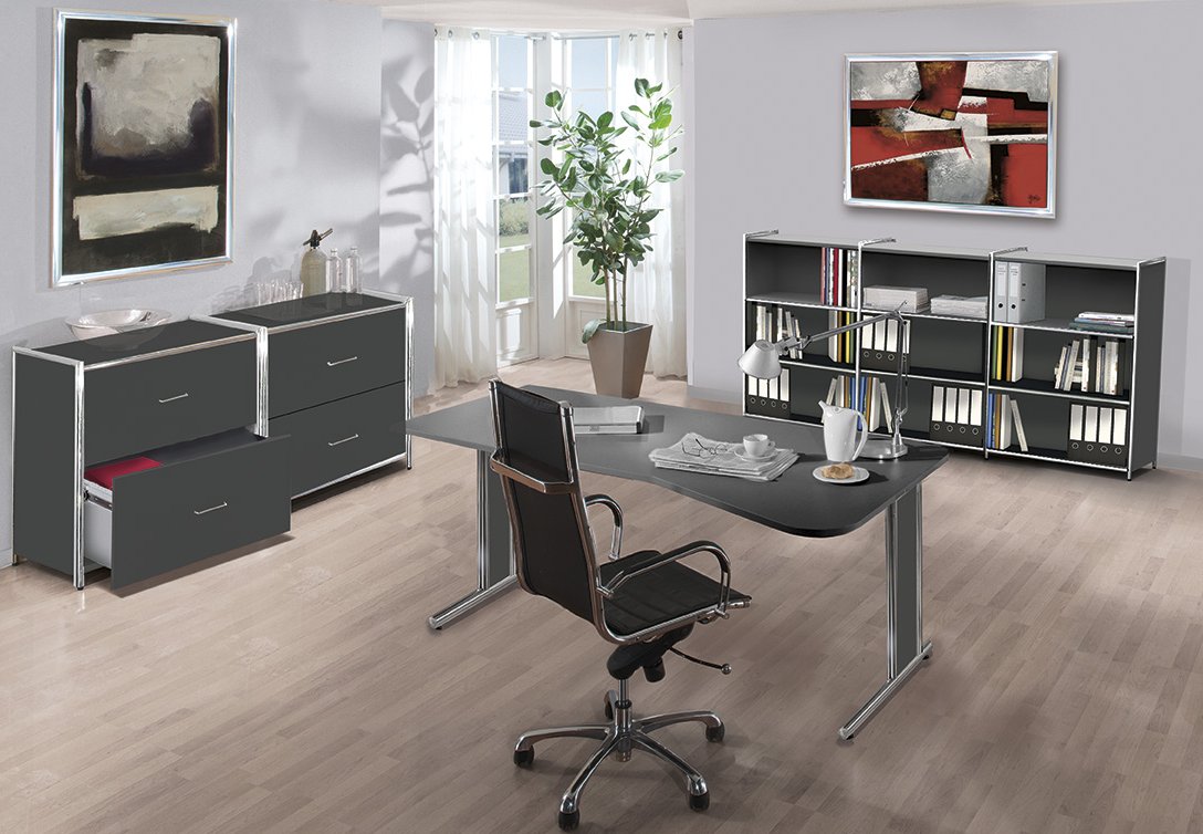 Büro-Sideboards anthrazit mit Aufbau