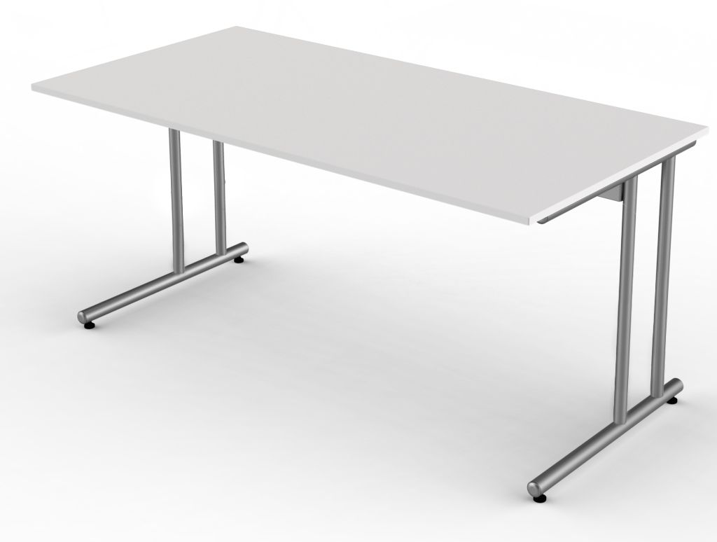 preiswerter Homeoffice-Schreibtisch mit lichtgrauer Holztischplatte und Kabelkanal