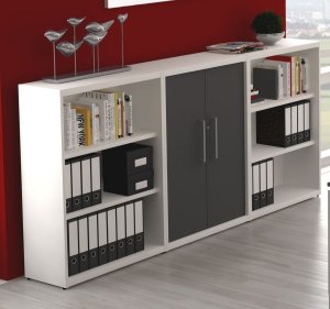 robustes Büro-Highboard offene und geschlossene Schrankfächer