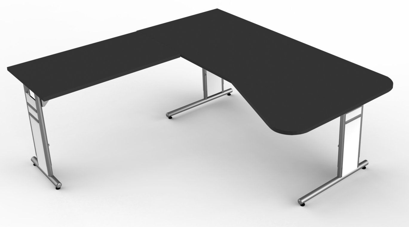 EDV-Winkelschreibtisch mit großem Kabelkanal für PC-Kabel und Steckdosleisten