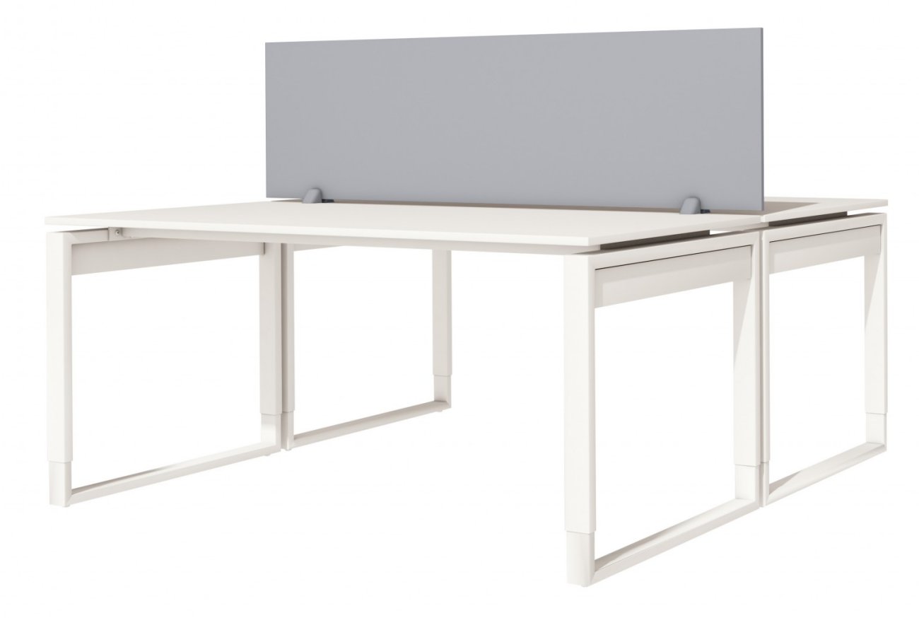 höhenverstellbarer Bügelgestell-Schreibtisch mit Sichtschutz-Trennwand