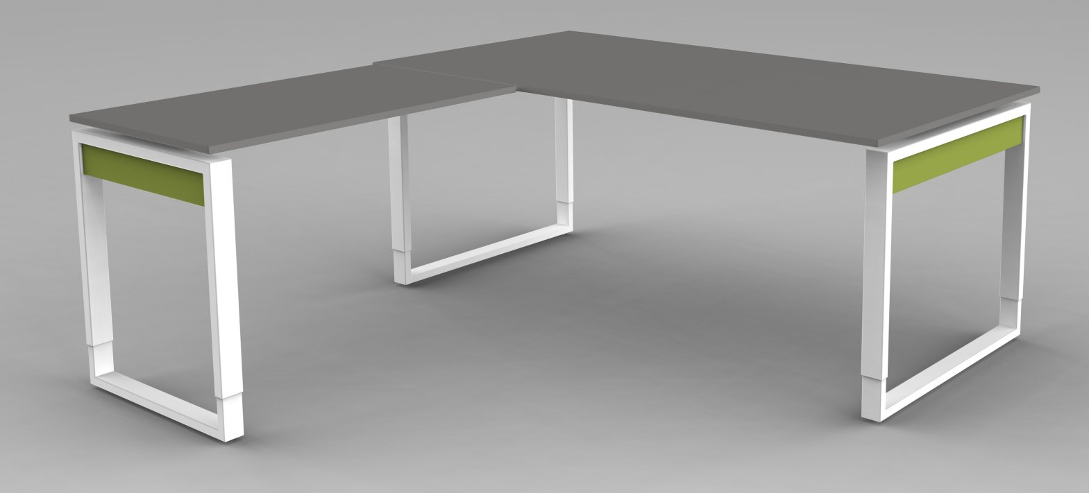 höhenverstellbarer Winkeltisch 200 x 200 cm mit Kabelkanal und Kabeldurchlass