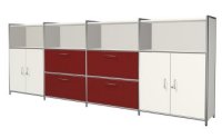 Büro-Sideboard mit abschließbaren Fügeltüren und offenen Schrankfächer