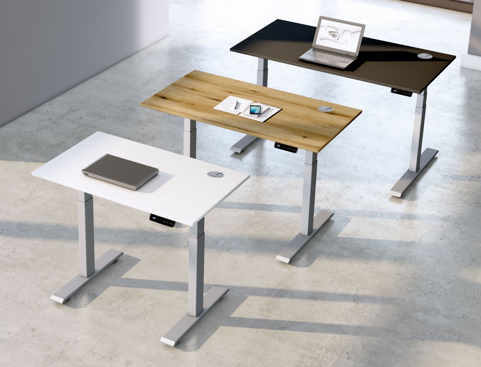 kleine Sitz-Stehschreibtisch für  Home-Office massives Stahlgestell