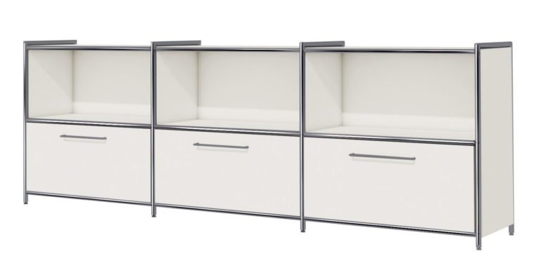 DBürosideboard weiß 3 offenen Schrankfächer 3 Schubladen in Aktenordnerhöhe