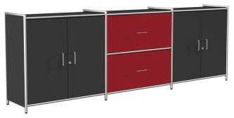 schwarz-rotes-Bürosideboard abschließbar