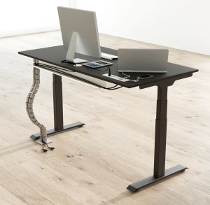 Sitz-Stehbürotische mit integrierter Steckdosenleiste inkl. 4 USB-Anschlüsse