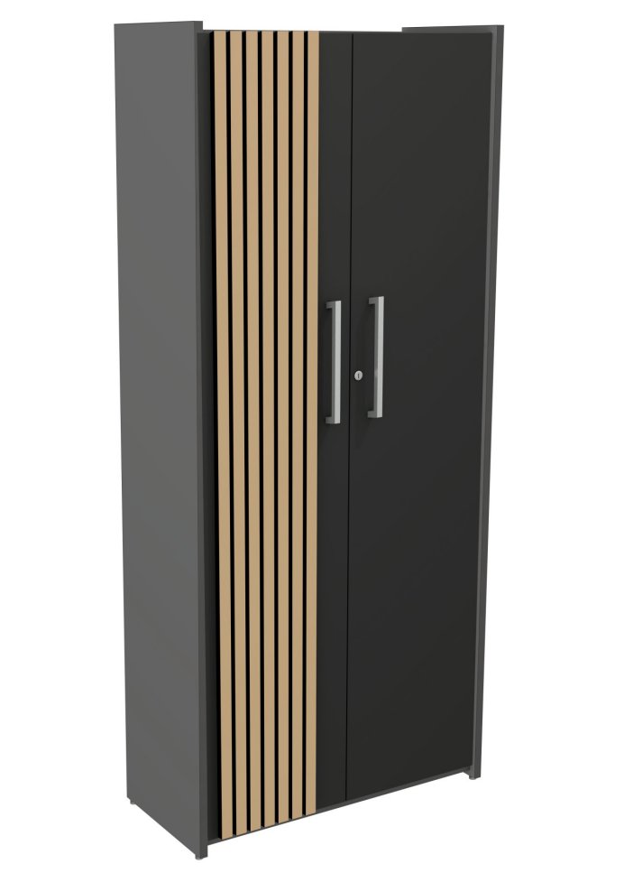 großer Büroschrank Oxford anthrazit Schranktüren mit Holzlamellen geräuschabsorbierend