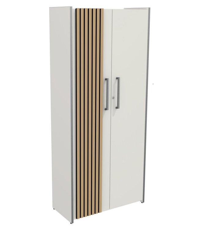 großer Büroschrank Oxford weiß Schranktüren mit Holzlamellen schallabsorbierend