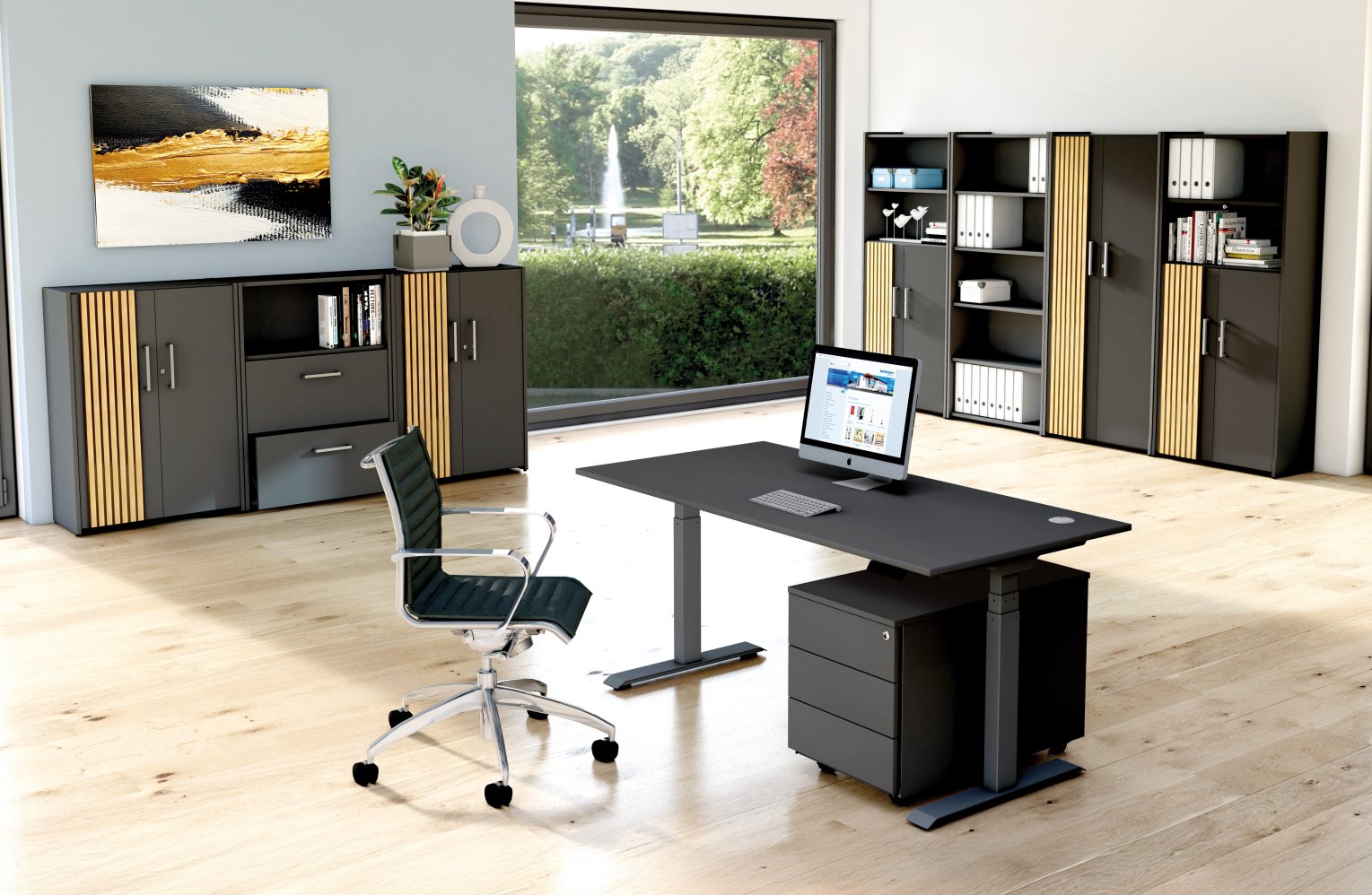 günstige Büro-Regalschränke anthrazit schallabsorbierende Schranktüren abschließbar