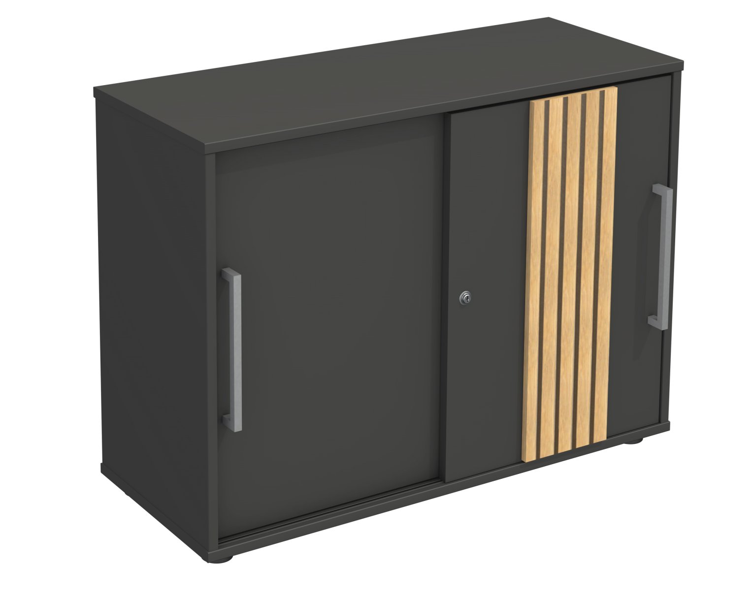 Schiebetüren-Büroschrank Oxford anthrazit abschließbar mit Holzleisten