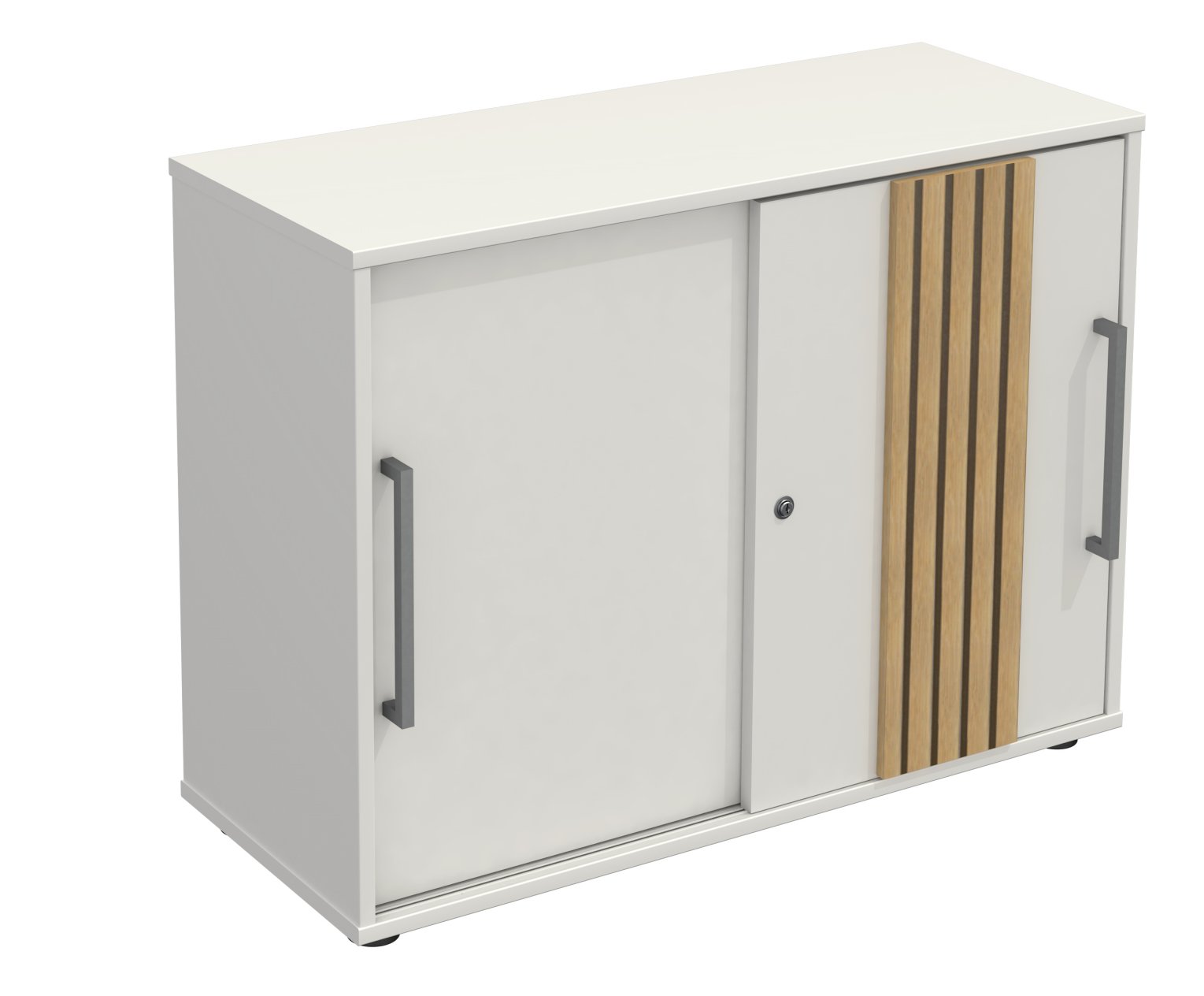 weißes Büro-Sideboard mit abschließbaren Schiebetüren geräuschabsorbierend