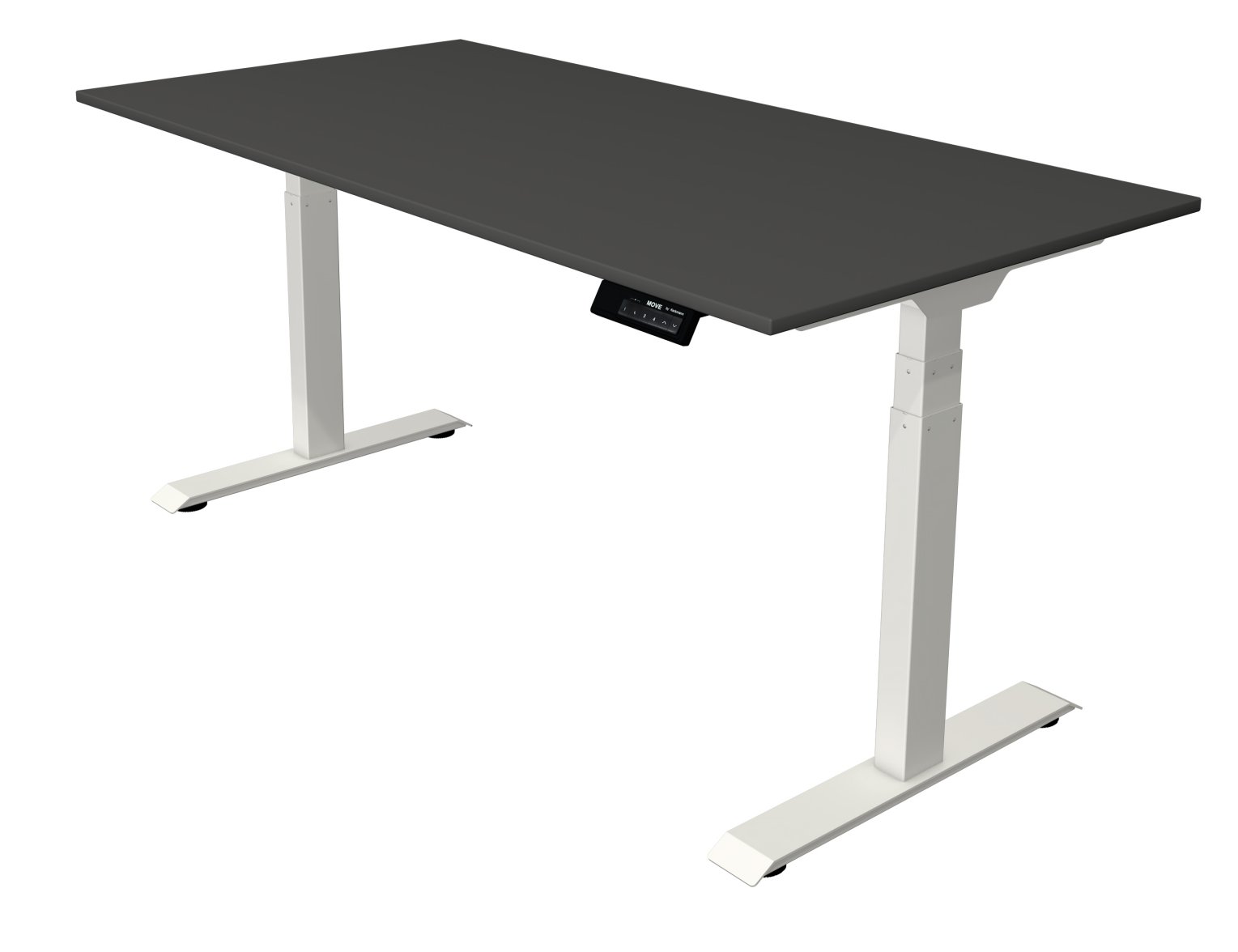 Preiswerter langlebiger Sitz-Stehschreibtisch massive Holztischplatte T-Fuß-Stahlgestell