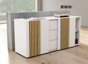 Schönes Büro-Sideboard 3 Schubladen und schallabsorbierende Schiebetüren