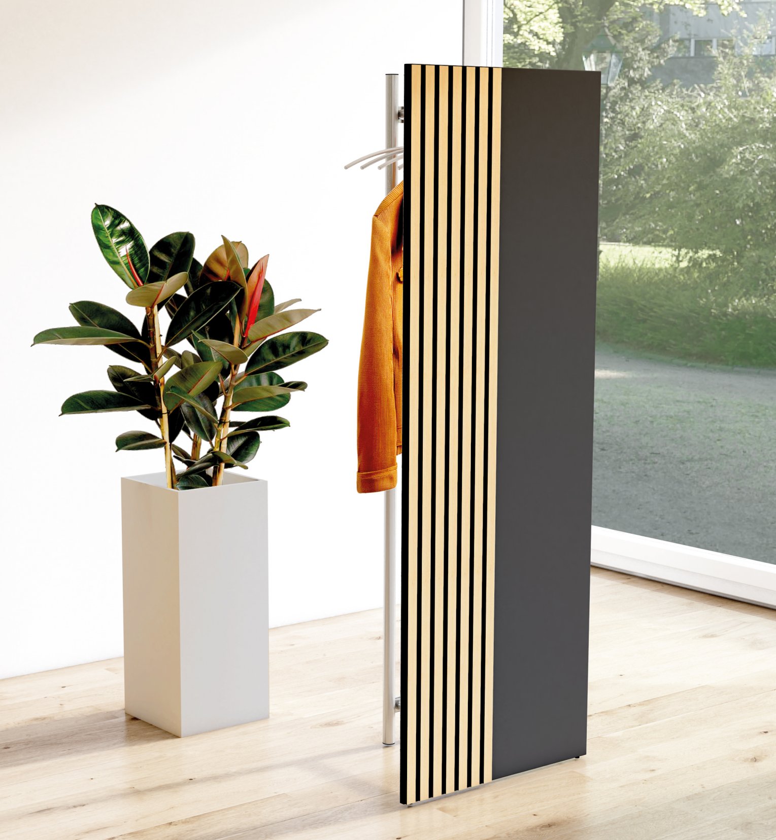 Standgarderobe Oxford schallabsorbierend anthrazit mit Holzlamellen